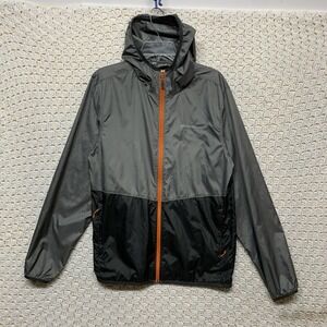 Eddie Bauer Hooded Windbreaker Rain Jacket Men Sz S Gray Colorblock Zip Pockets